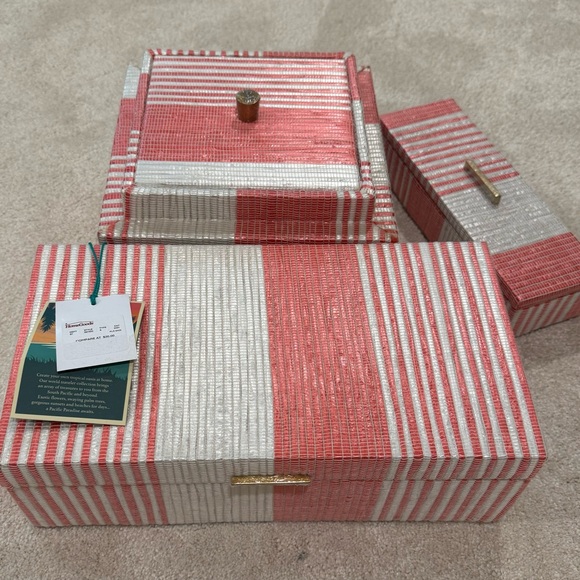 Pink and White Striped Storage Boxes - Picture 1 of 6
